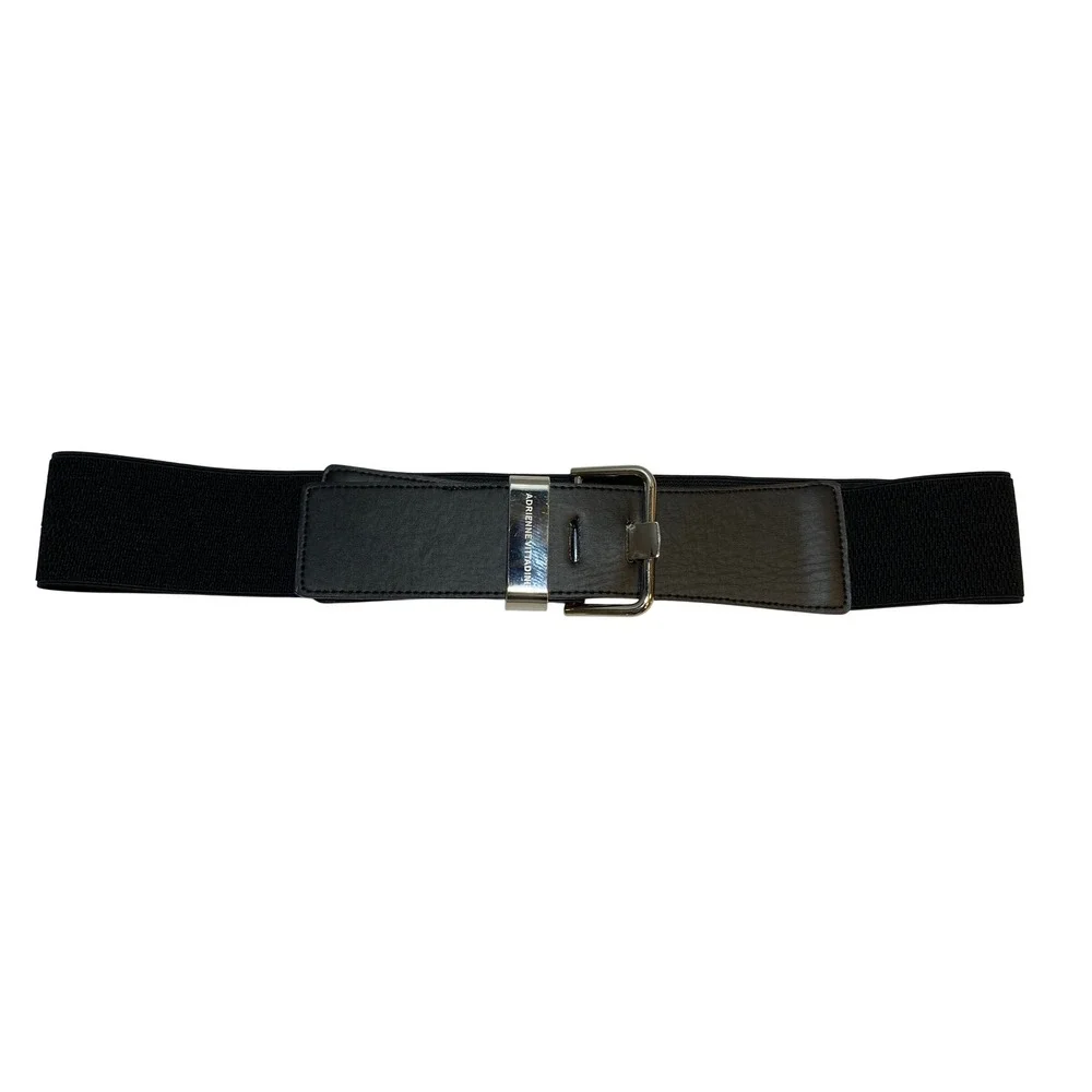 Adrienne Vittadini Black Wide Elastic Cinch Waist‎ Belt Silver Buckle 1X